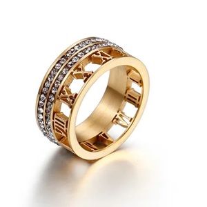 Gold Stainless Steel Hallow Roman Numerals with Cubic Zicron